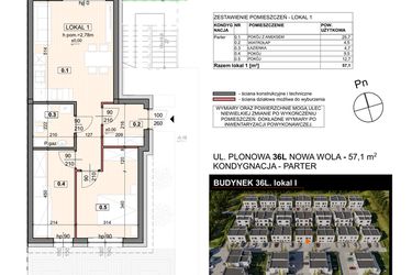 Rzut - Mieszkanie na sprzedaż 3 pokoje o powierzchni 57,1 m² - numer 36L/1 w Zespół willowy Zielona Polana - etap 6