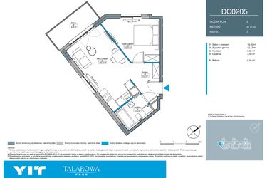 Rzut - Mieszkanie na sprzedaż 2 pokoje o powierzchni 41,47 m² - numer DC0205 w Talarowa Park II