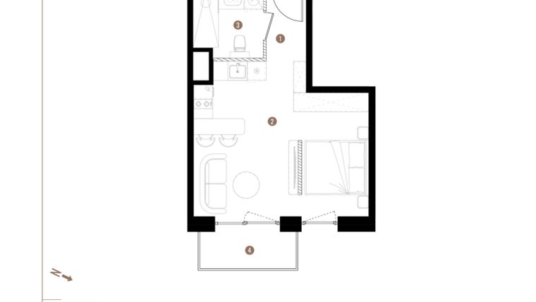 Rzut - Mieszkanie na sprzedaż 1 pokój o powierzchni 31,29 m² - numer A2.6.07 w Apartamenty Grundmanna