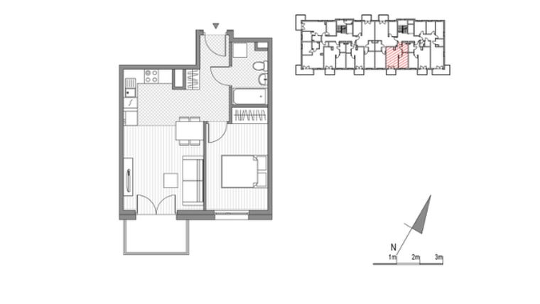 Rzut - Mieszkanie na sprzedaż 2 pokoje o powierzchni 38,96 m² - numer G.11 w Glogera bud. F i G