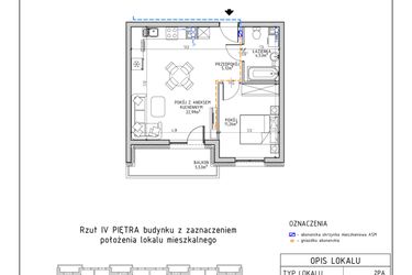 Rzut - Mieszkanie na sprzedaż 2 pokoje o powierzchni 43,9 m² - numer 33 w Osiedle Foresto