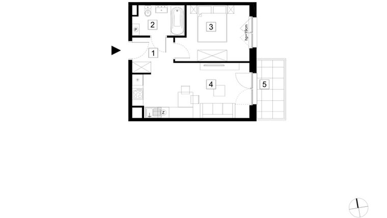 Rzut - Mieszkanie na sprzedaż 2 pokoje o powierzchni 37 m² - numer A1-1-8 w Hipoteczna Park