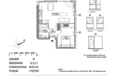 Rzut - Mieszkanie na sprzedaż 2 pokoje o powierzchni 46,93 m² - numer G.2.2.1 w Atut III