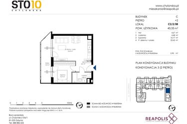 Rzut - Mieszkanie na sprzedaż 2 pokoje o powierzchni 43,35 m² - numer C2/2/08 w Chylońska STO10 etap III