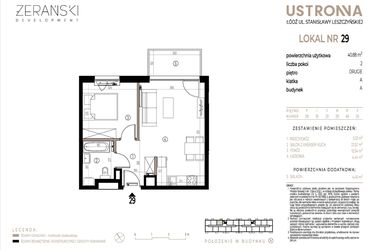 Rzut - Mieszkanie na sprzedaż 2 pokoje o powierzchni 40,88 m² - numer A029 w Ustronna