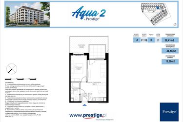 Rzut - Mieszkanie na sprzedaż 2 pokoje o powierzchni 40,14 m² - numer F.118 w Bel Mare (Międzyzdroje)