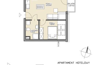 Rzut - Mieszkanie na sprzedaż 2 pokoje o powierzchni 36,03 m² - numer 14 w Apartamenty Zdrój