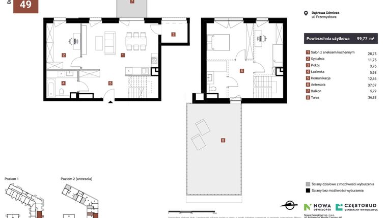 Rzut - Mieszkanie na sprzedaż 3 pokoje o powierzchni 99,77 m² - numer A49-I w Nowy Reden