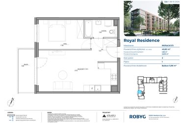 Rzut - Mieszkanie na sprzedaż 2 pokoje o powierzchni 45,82 m² - numer RR/6A/A/1/3 w Royal Residence 6A