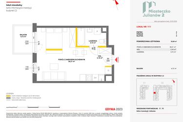 Rzut - Mieszkanie na sprzedaż 1 pokój o powierzchni 35,09 m² - numer 111 w Miasteczko Julianów etap 2