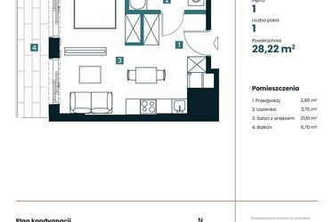 Rzut - Mieszkanie na sprzedaż 1 pokój o powierzchni 28,22 m² - numer M107 w Sea Breeze