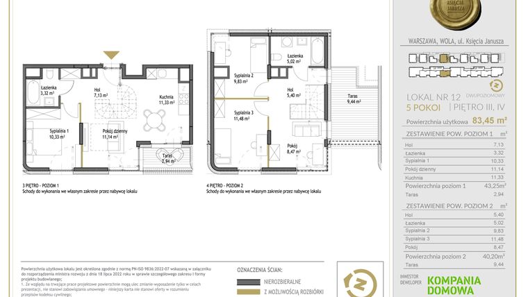 Rzut - Mieszkanie na sprzedaż 5 pokoi o powierzchni 83,45 m² - numer WKJ-LM-12 w Wola Księcia Janusza
