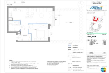 Rzut - Mieszkanie na sprzedaż 2 pokoje o powierzchni 44,96 m² - numer 106F/M004 w Miasteczko Jutrzenki Dzielnica Hortensji