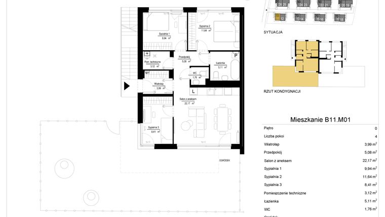 Rzut - Mieszkanie na sprzedaż 4 pokoje o powierzchni 71,23 m² - numer 11.1 w River Park