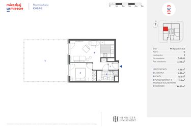 Rzut - Mieszkanie na sprzedaż 2 pokoje o powierzchni 42,1 m² - numer C.00.02 w Mieszkaj w mieście - Na Tysiącleciu budynek C