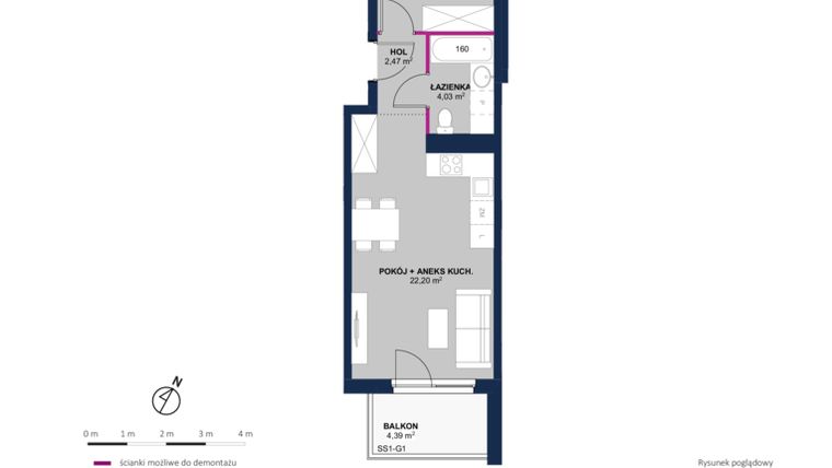 Rzut - Mieszkanie na sprzedaż 2 pokoje o powierzchni 40,28 m² - numer 236 w Moja Północna Etap III