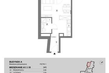 Rzut - Mieszkanie na sprzedaż 1 pokój o powierzchni 28 m² - numer A1.1.10 w ATAL Grabiszyn