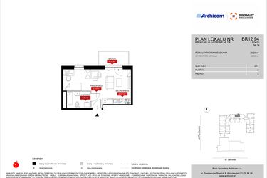 Rzut - Mieszkanie na sprzedaż 1 pokój o powierzchni 29,23 m² - numer BR12/94 w Browary Wrocławskie 2
