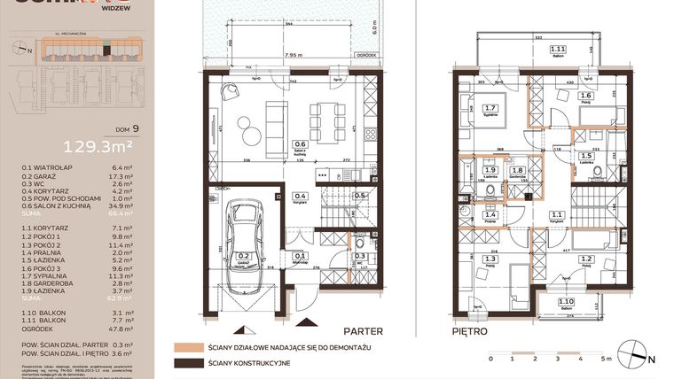 Rzut - Dom na sprzedaż 5 pokoi o powierzchni 129,3 m² - numer 9 w Domkove Widzew etap 2