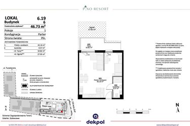 Rzut - Mieszkanie na sprzedaż 2 pokoje o powierzchni 46,73 m² - numer 6.19 w Pino Resort