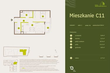 Rzut - Mieszkanie na sprzedaż 2 pokoje o powierzchni 47,89 m² - numer C11 w Osiedle Imbramowskie