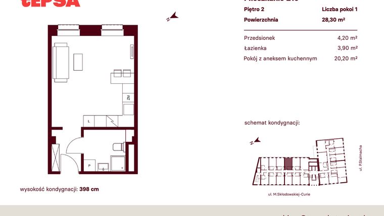 Rzut - Mieszkanie na sprzedaż 1 pokój o powierzchni 28,3 m² - numer M210 w Tepsa Kato