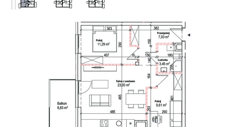 Rzut - Mieszkanie na sprzedaż 3 pokoje o powierzchni 54,38 m² - numer 10 w Łowicka 25