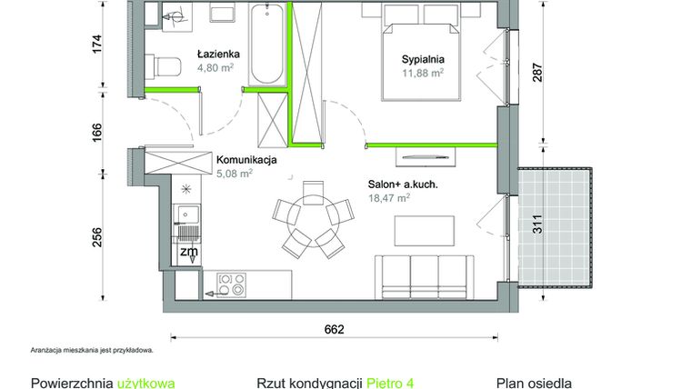 Rzut - Mieszkanie na sprzedaż 2 pokoje o powierzchni 40,23 m² - numer A.19 w Ślężna Vita