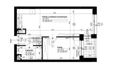 Rzut - Mieszkanie na sprzedaż 2 pokoje o powierzchni 45,01 m² - numer A/7/2 w Świerzawska 13