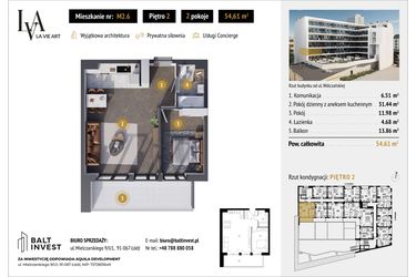Rzut - Mieszkanie na sprzedaż 2 pokoje o powierzchni 54,61 m² - numer M2.6 w La Vie Art