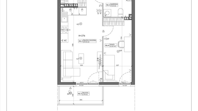 Rzut - Mieszkanie na sprzedaż 2 pokoje o powierzchni 46,99 m² - numer 46 w Apartamenty Przyjaciół