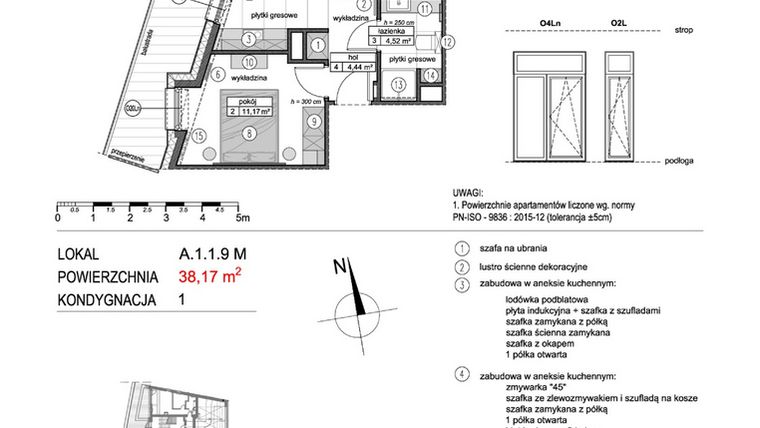 Rzut - Mieszkanie na sprzedaż 2 pokoje o powierzchni 38,05 m² - numer A.1.1.9M w Mikołajki Apartamenty