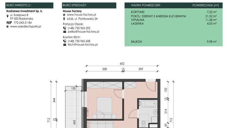 Rzut - Mieszkanie na sprzedaż 2 pokoje o powierzchni 44,07 m² - numer 14 w Osiedle City Park