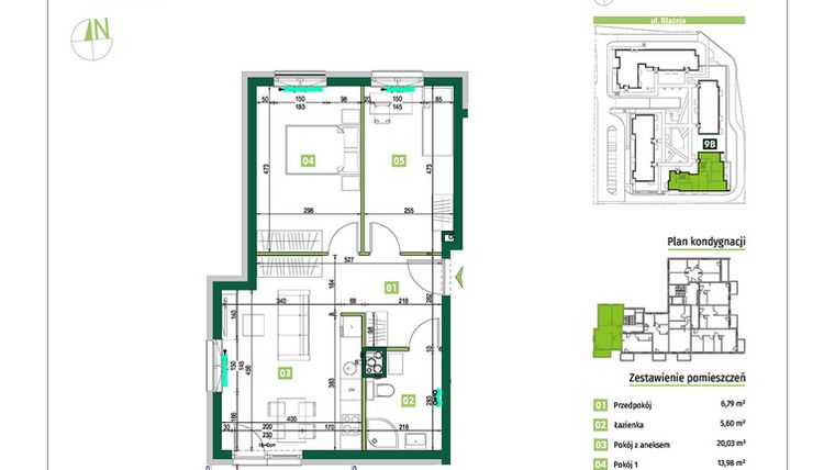 Rzut - Mieszkanie na sprzedaż 3 pokoje o powierzchni 58,15 m² - numer 9B.26 w Zielona Przystań etap III