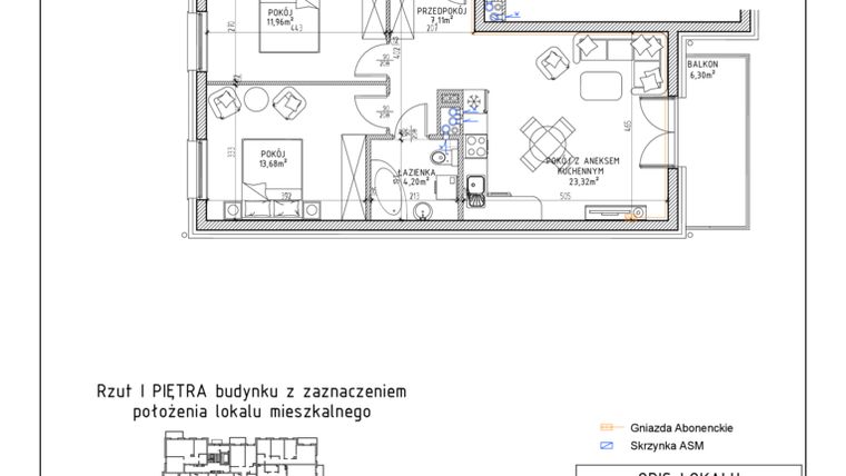 Rzut - Mieszkanie na sprzedaż 3 pokoje o powierzchni 60,27 m² - numer 48 w Osiedle Sady bud. E4