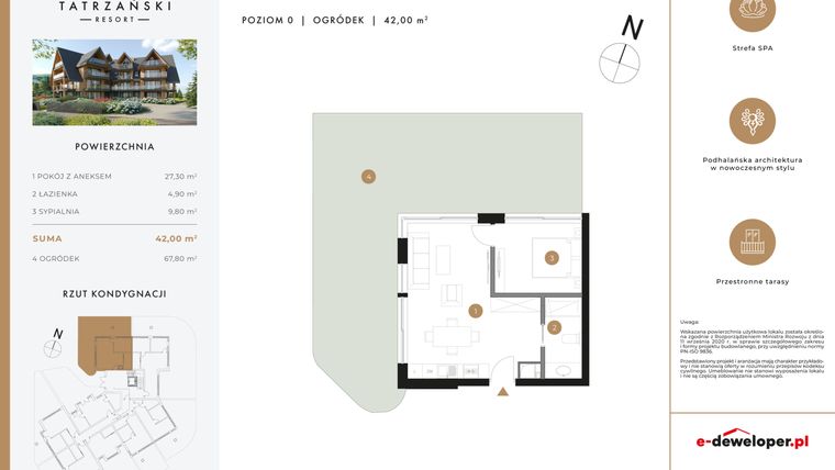 Rzut - Mieszkanie na sprzedaż 2 pokoje o powierzchni 42 m² - numer A01 w Tatrzański Resort