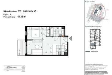 Rzut - Mieszkanie na sprzedaż 2 pokoje o powierzchni 41,31 m² - numer C28 w Apartamenty Kopernika