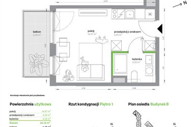 Rzut - Mieszkanie na sprzedaż 1 pokój o powierzchni 26,14 m² - numer BA0104/4 w M Bemowo