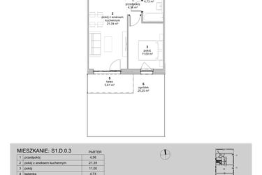 Rzut - Mieszkanie na sprzedaż 2 pokoje o powierzchni 41,48 m² - numer S1.D.0.3 w ATAL Idea Swarzędz II