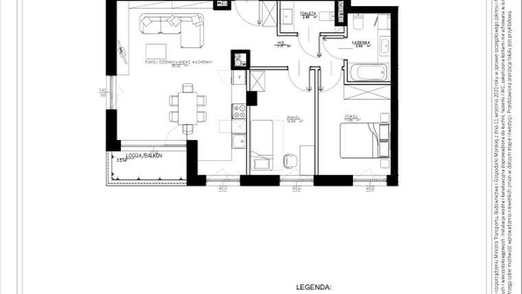 Rzut - Mieszkanie na sprzedaż 3 pokoje o powierzchni 67,61 m² - numer B43 w Osiedle pod Klonami "Klonowa 11"