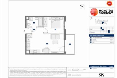 Rzut - Mieszkanie na sprzedaż 2 pokoje o powierzchni 41,49 m² - numer B.59 w Mokotów Sportowy