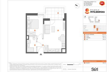 Rzut - Mieszkanie na sprzedaż 2 pokoje o powierzchni 37,21 m² - numer A18 w Osiedle Myśliborska