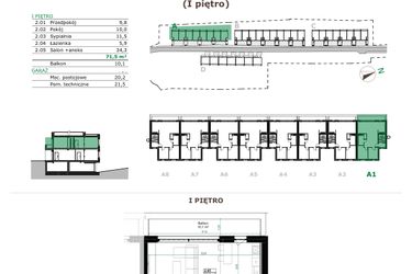 Rzut - Mieszkanie na sprzedaż 3 pokoje o powierzchni 71,5 m² - numer A.1.2 w Dębowe Zacisze