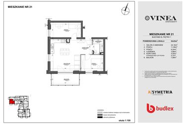 Rzut - Mieszkanie na sprzedaż 3 pokoje o powierzchni 54,63 m² - numer 21 w Apartamenty Vinea