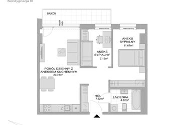 Rzut - Mieszkanie na sprzedaż 1 pokój o powierzchni 53,42 m² - numer CP/R7/32 w Centralpark