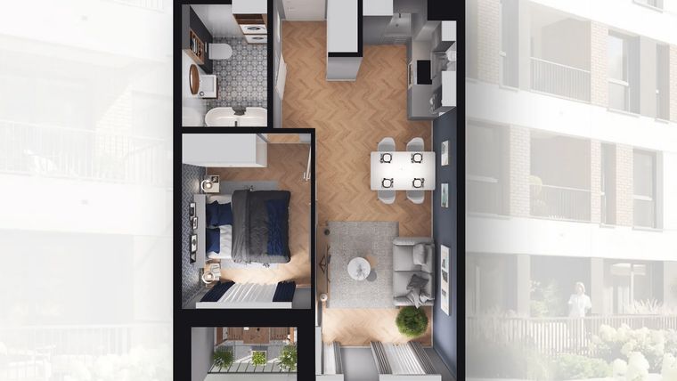 Rzut - Mieszkanie na sprzedaż 2 pokoje o powierzchni 40,66 m² - numer B2.54 w Quercus