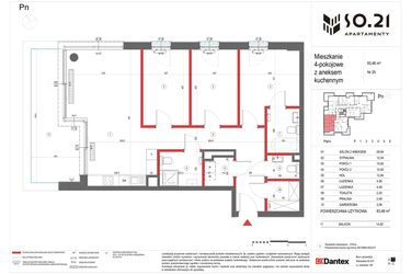 Rzut - Mieszkanie na sprzedaż 4 pokoje o powierzchni 93,46 m² - numer 25 w SO.21