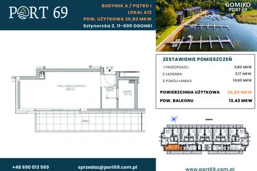Rzut - Mieszkanie na sprzedaż 1 pokój o powierzchni 26,8 m² - numer A-12 w Port 69