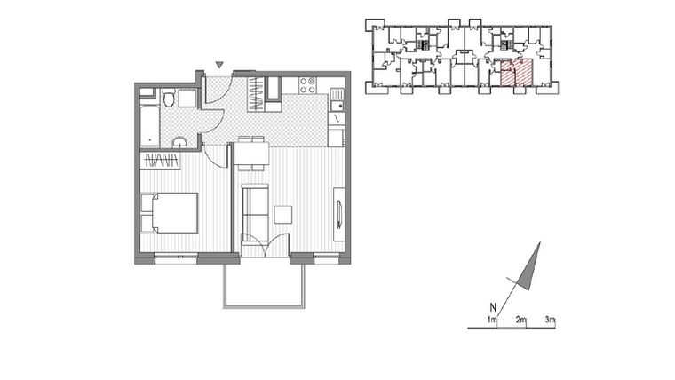 Rzut - Mieszkanie na sprzedaż 2 pokoje o powierzchni 39,85 m² - numer F.6 w Glogera bud. F i G