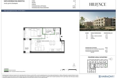 Rzut - Mieszkanie na sprzedaż 2 pokoje o powierzchni 48,96 m² - numer A-23 w Hillence